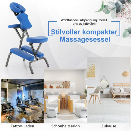 Přenosné skládací masážní křeslo, nastavitelná výška, modré