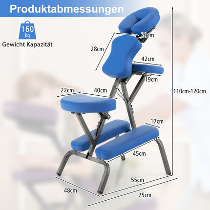 Přenosné skládací masážní křeslo, nastavitelná výška, modré