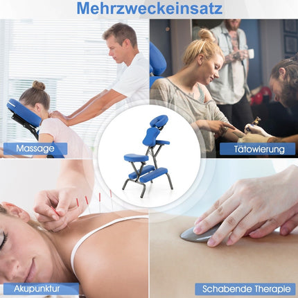 Přenosné skládací masážní křeslo, nastavitelná výška, modré