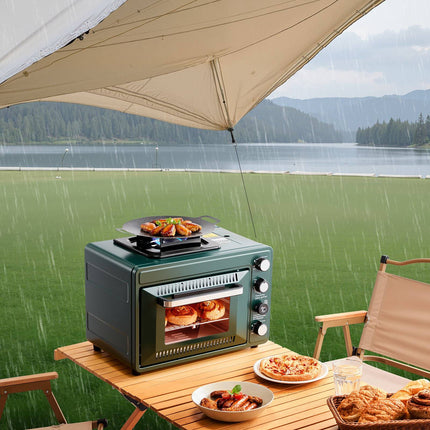Portable Gas Camping Stove Oven Combo, 25L, Timer, Windproof