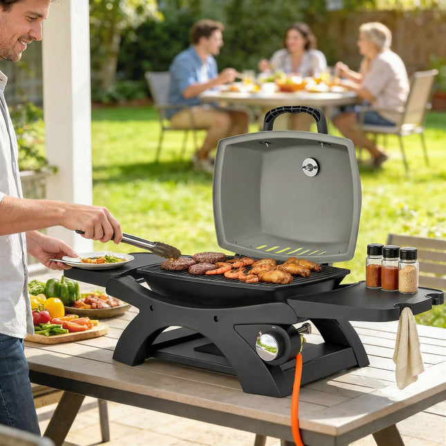 Přenosný plynový gril s hořákem 3.3 kW a bočními stolky