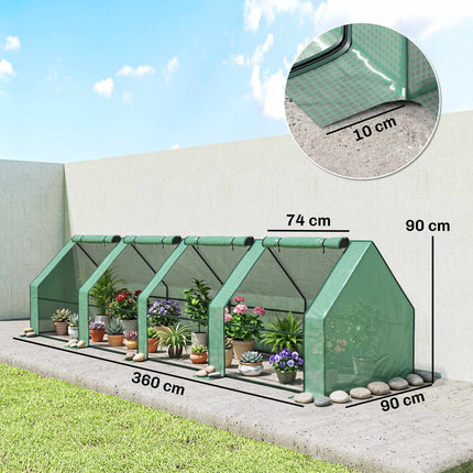 Portable Greenhouse with Zipper Doors, Steel Frame, 360x90x90 cm