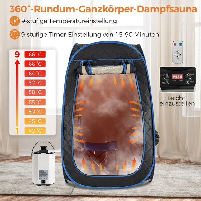Přenosná domácí sauna s parním generátorem 3 l, černá
