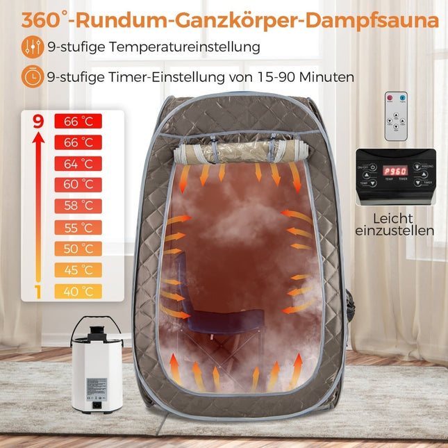 Přenosná domácí sauna s parním generátorem 3 l, šedá