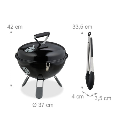 Přenosný kulatý gril 37 cm s kleštěmi