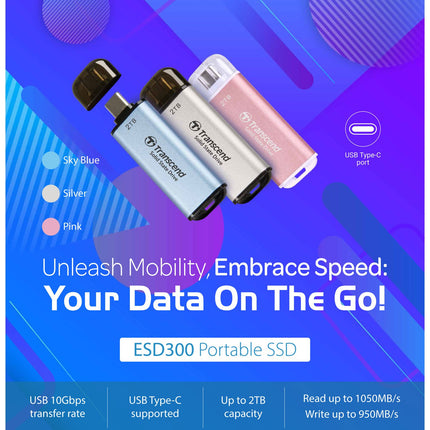 Přenosný mini SSD ESD300C USB-C 2TB 10Gbps (R1050/W950 Mb/s), stříbrný