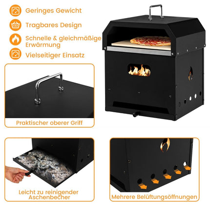 Přenosná víceúčelová pec na pizzu 4v1 s krytem, dvoupatrová, černá