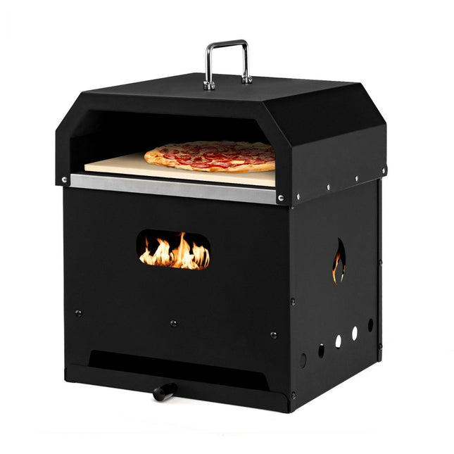 Přenosná víceúčelová pec na pizzu 4v1 s krytem, dvoupatrová, černá