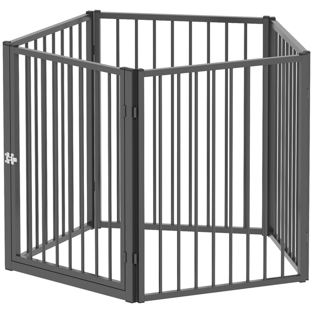 Portable Pet Playpen, 5 Panels, Black Steel Fence