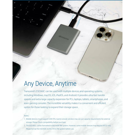 Přenosný SSD ESD360C USB-C 2TB 20Gbps (R2000/W2000 Mb/s)