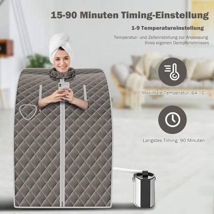 Přenosná parní sauna, 3 l 1000W, 9 stupňů teploty, šedá