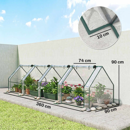 Portable Steel Greenhouse with Zipper Doors, 360x90x90 cm