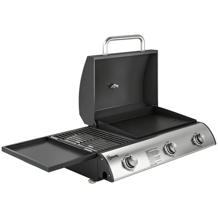 Portable Tabletop Gas Grill, 3 Burners, Enamel Grates