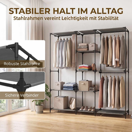 Portable Textile Wardrobe, Black, 182 x 43 x 182 cm