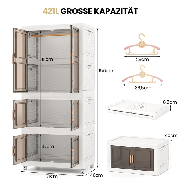 Přenosná šatní skříň s 10 ramínky, 421 l, kolečka, skládací