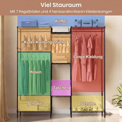 Portable Wardrobe with L-Shape & Horizontal Mount, Black