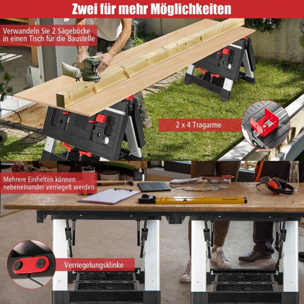 Přenosný skládací pracovní stůl s nastavitelnou výškou a funkčním upínacím systémem