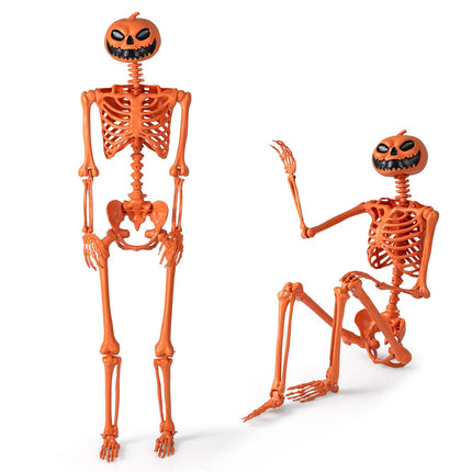 Polohovatelná halloweenská kostra 1.6 m s dýňovou hlavou