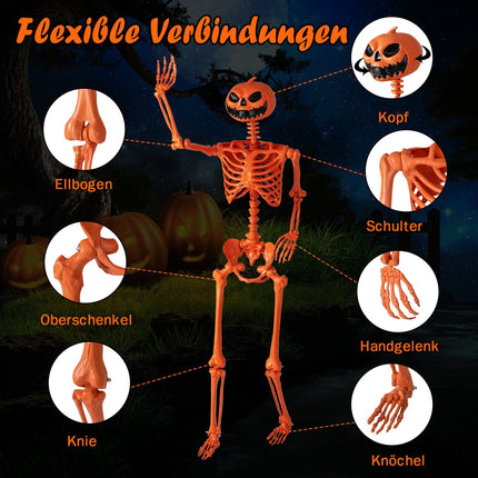 Polohovatelná halloweenská kostra 1.6 m s dýňovou hlavou