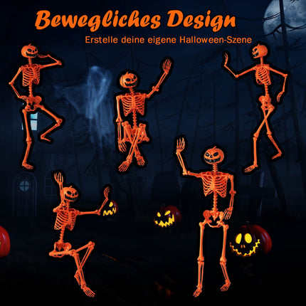 Polohovatelná halloweenská kostra 1.6 m s dýňovou hlavou