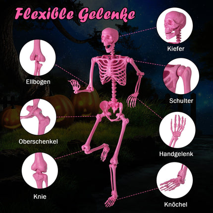 Polohovatelná halloweenská kostra dekorace, 160 cm, růžová