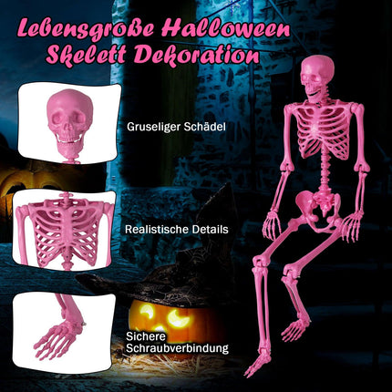 Polohovatelná halloweenská kostra dekorace, 160 cm, růžová
