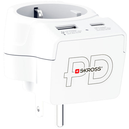 Napájecí adaptér EU na US, USB-A/USB-C, 20W PD, uzemněný