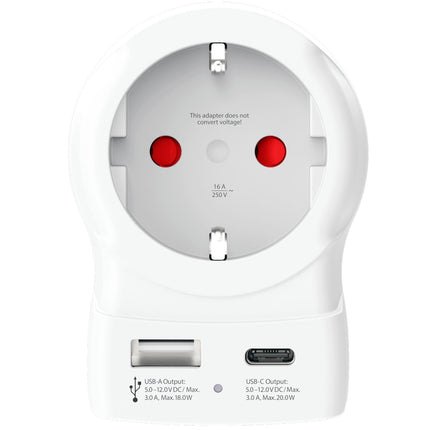 Napájecí adaptér EU na US, USB-A/USB-C, 20W PD, uzemněný