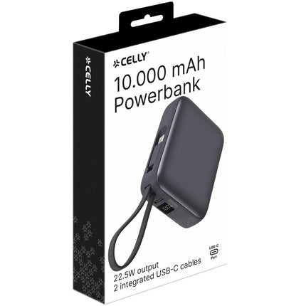 Powerbanka 10000mAh 22.5W PD, dva USB-C kabely, černá