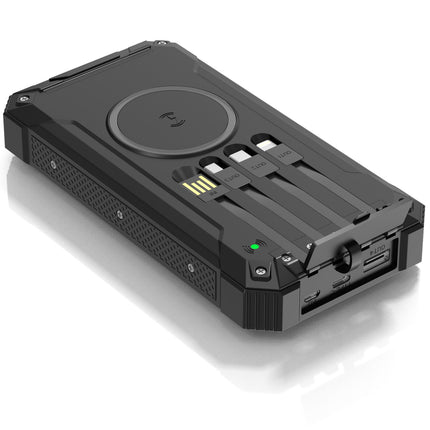 Powerbanka 20,000 mAh solární článek 4 kabely + bezdrátové nabíjení černá