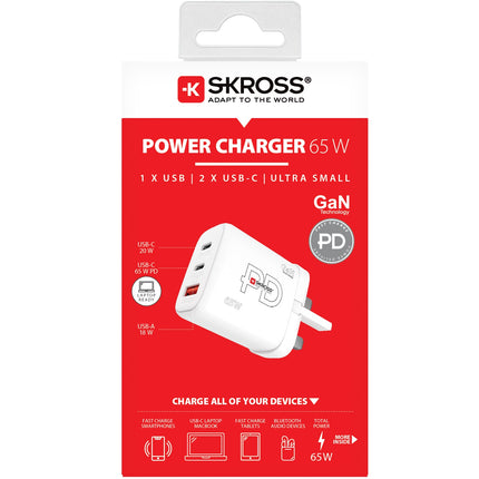 Napájecí nabíječka UK atd. 2xUSB-C PD + 1xUSB-A GaN 65W