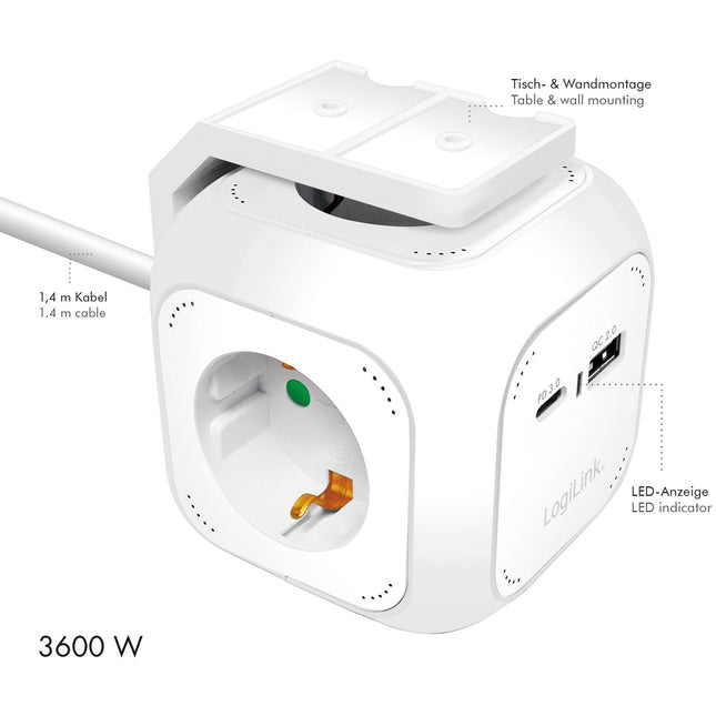 Rozbočka Power Cube + USB-A/USB-C PD 20W