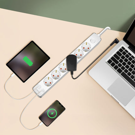 Zásuvková lišta 6 zásuvek + USB-A/USB-C PD 20W, vypínač, 1.4m, bílá