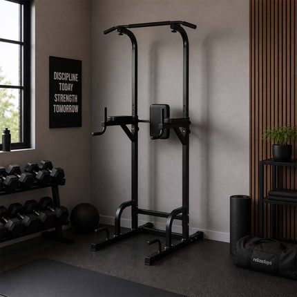 Power Tower for Home Gym, Adjustable Height, Black Steel