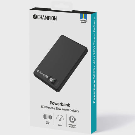 Powerbanka 5000mAh, kompatibilní s MagSafe, 20W PD, černá