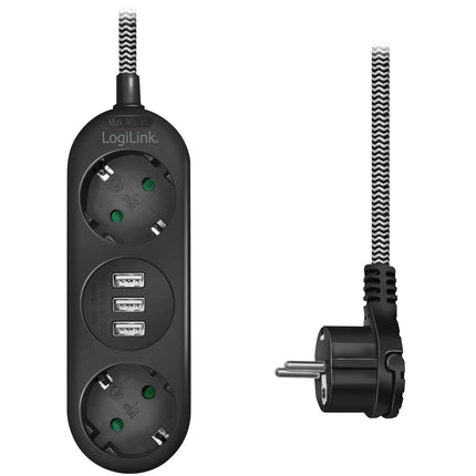 Rozbočka s uzemněním 2 zásuvky 3xUSB plochá zástrčka