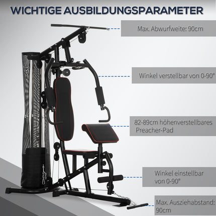 Domácí posilovací věž – 45 kg závaží, kladka, lavice