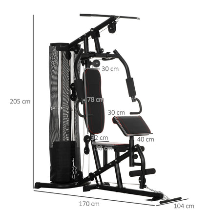Domácí posilovací věž – 45 kg závaží, kladka, lavice