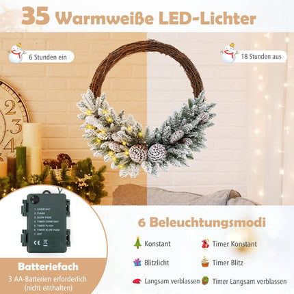 Vánoční věnec s osvětlením 24 palců, 35 LED, časovač