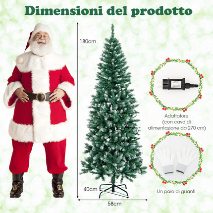 Umělý vánoční stromek s osvětlením 180cm, úzký, 250 LED