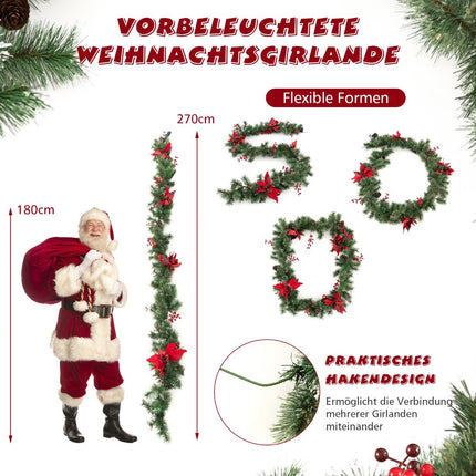 Svítící vánoční girlanda 270 cm, 50 teplých bílých LED, časovač