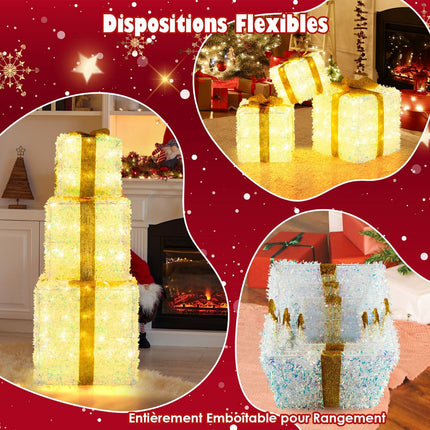 Svítící vánoční dárkové krabice, sada 3 ks, 200 teplých LED