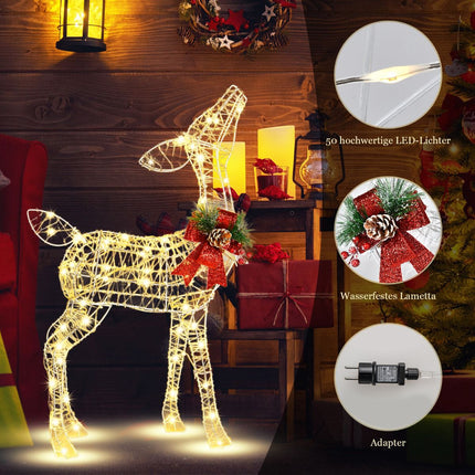 Svítící vánoční sob, 50 LED, venkovní zemní hroty