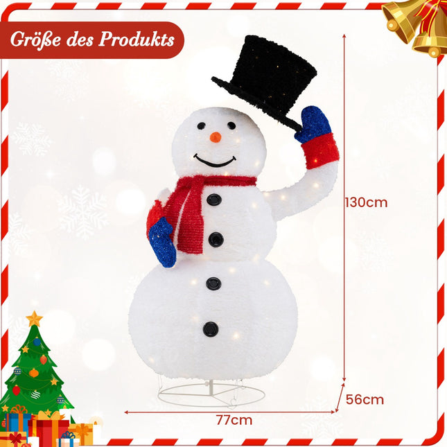 Svítící vánoční sněhulák 130cm, 120 teplých LED, časovač