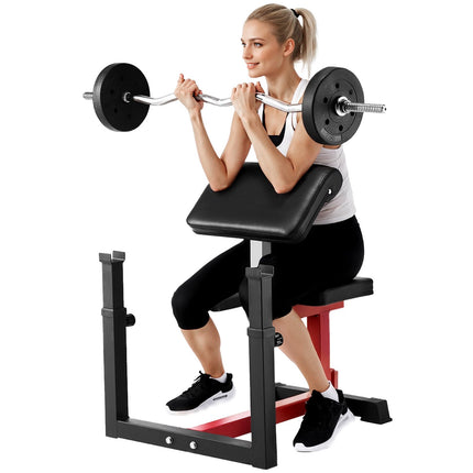 Preacher Curl Bench – Adjustable, 440 lb, Barbell Holder