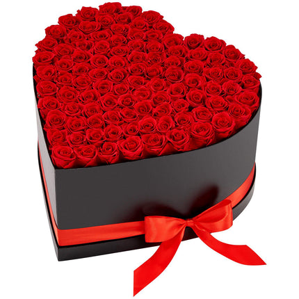 Preserved Roses, 100-Pack Heart Box, Classic Red