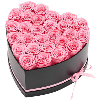 Preserved Roses, 27 Pink Roses in Heart-Shaped Box
