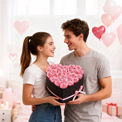 Preserved Roses, 27 Pink Roses in Heart-Shaped Box