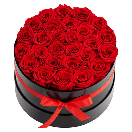 Preserved Roses, 27 in Round Box, Bright Red