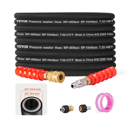 Pressure Washer Hose 30.5m, 3/8in, 4800 PSI, Kink-Resistant